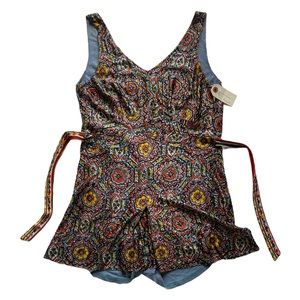 RARE VINTAGE 1940s Catalina Skirted Paisley & Floral Swim Suit/ Swimwear  Small